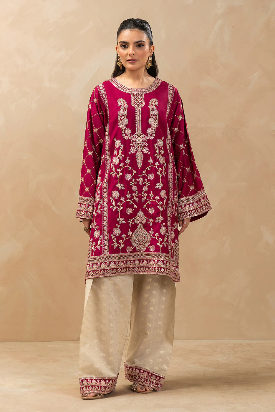 2 PIECE EMBROIDERED RAW SILK SUIT (LUXURY PRET) - Image 2
