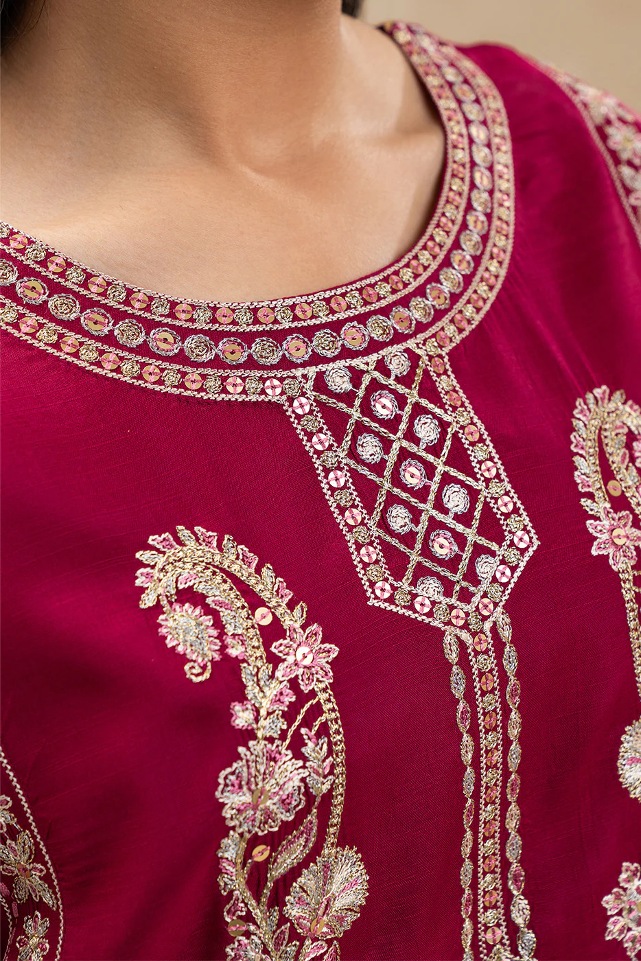 2 PIECE EMBROIDERED RAW SILK SUIT (LUXURY PRET) - Image 5