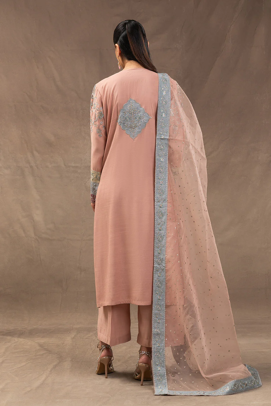 3 PIECE EMBROIDERED RAW SILK SUIT (LUXURY PRET) - Image 3