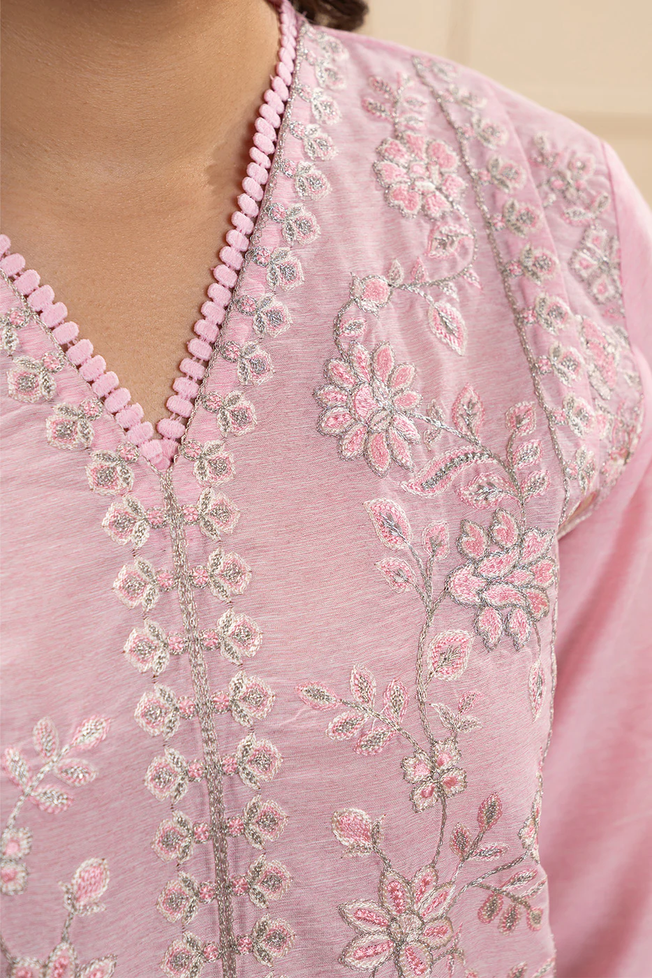 3 PIECE EMBROIDERED SPACE DYED SUIT (PRET) - Image 5