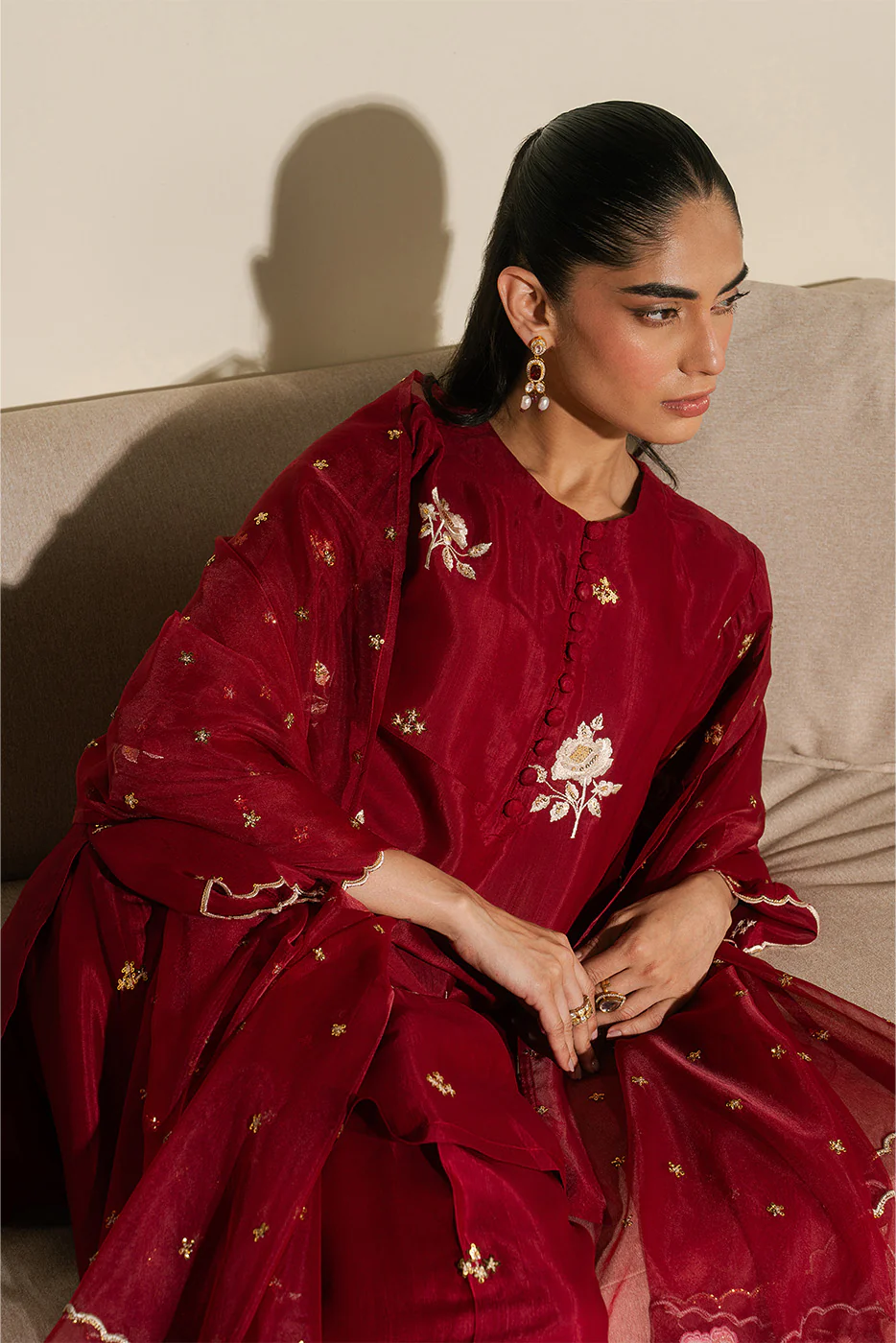 3 PIECE EMBROIDERED RAW SILK SUIT (LUXURY PRET) - Image 2