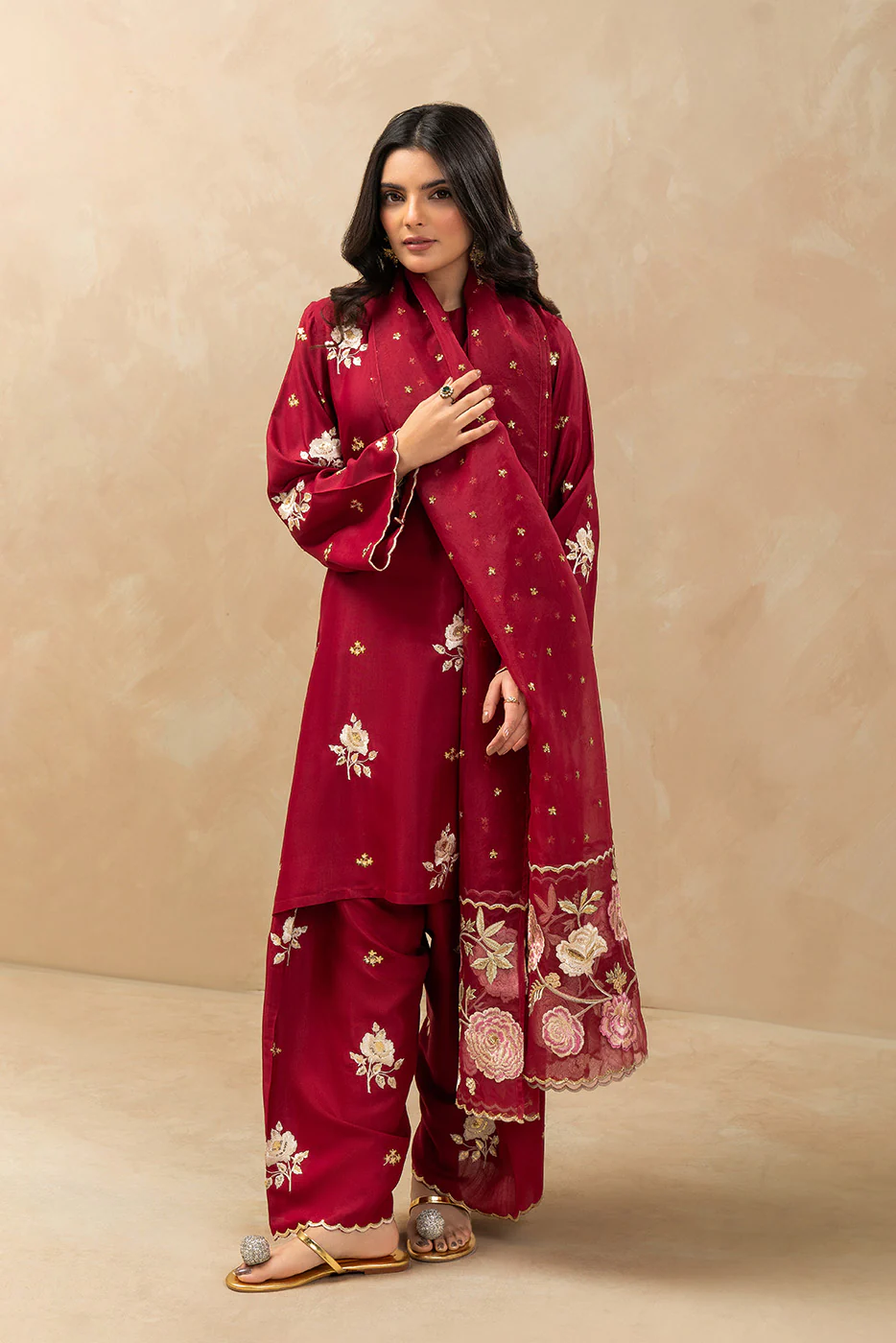 3 PIECE EMBROIDERED RAW SILK SUIT (LUXURY PRET) - Image 3