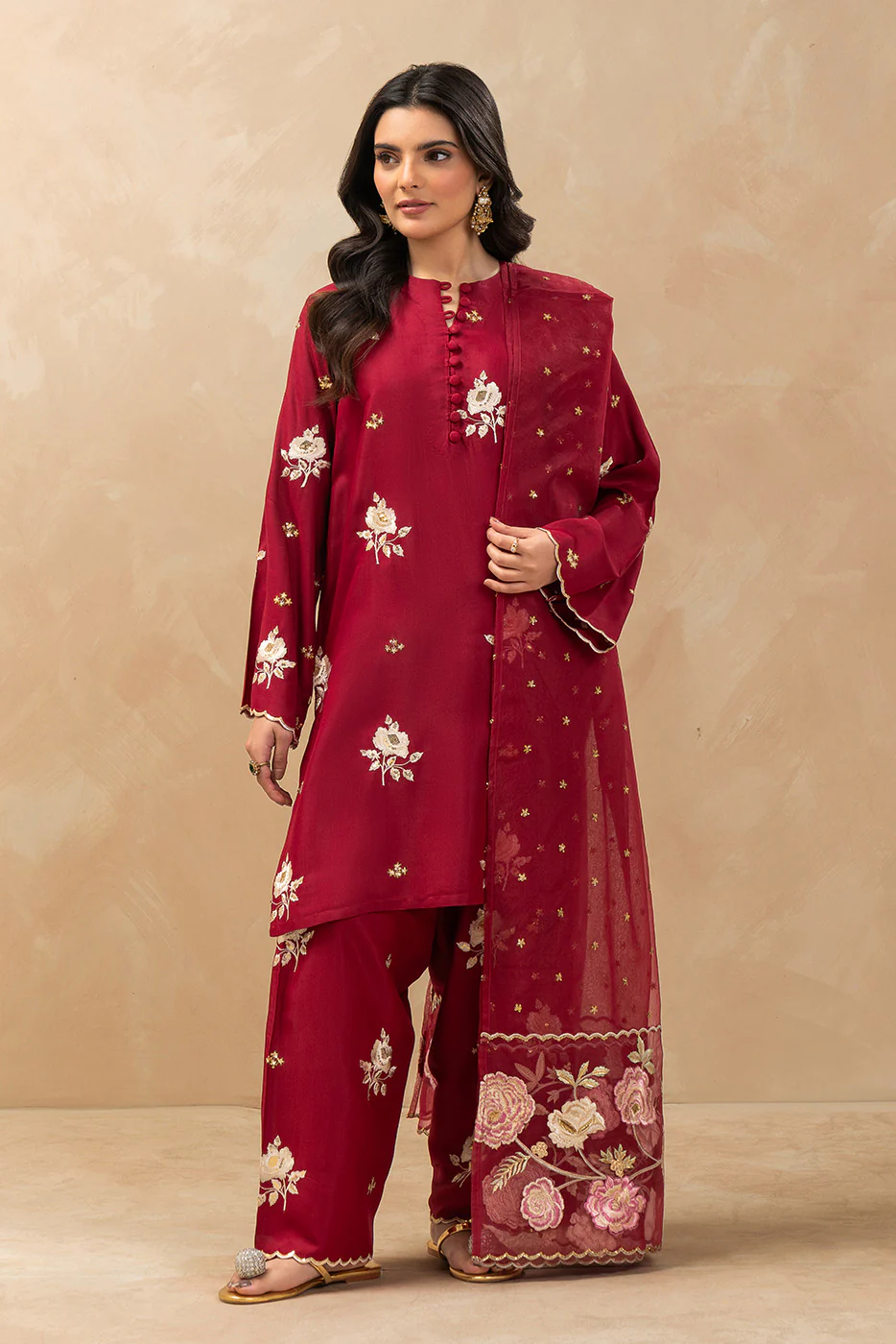 3 PIECE EMBROIDERED RAW SILK SUIT (LUXURY PRET) - Image 4