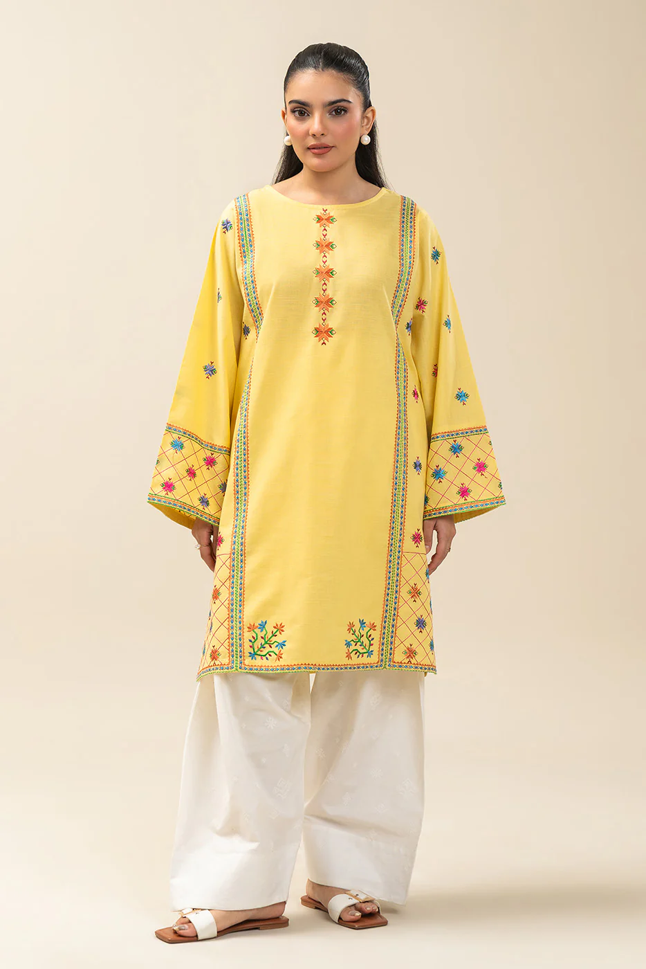 EMBROIDERED SLUB LAWN SHIRT (PRET) - Image 2