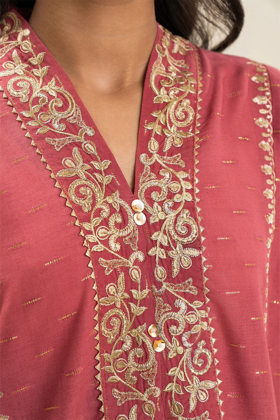 2 PIECE EMBROIDERED ZARI JACQUARD SUIT (PRET) - Image 5