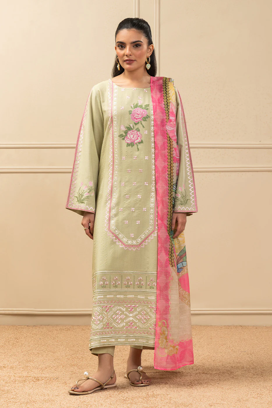 3 PIECE EMBROIDERED MISSOURI SUIT (PRET) - Image 2