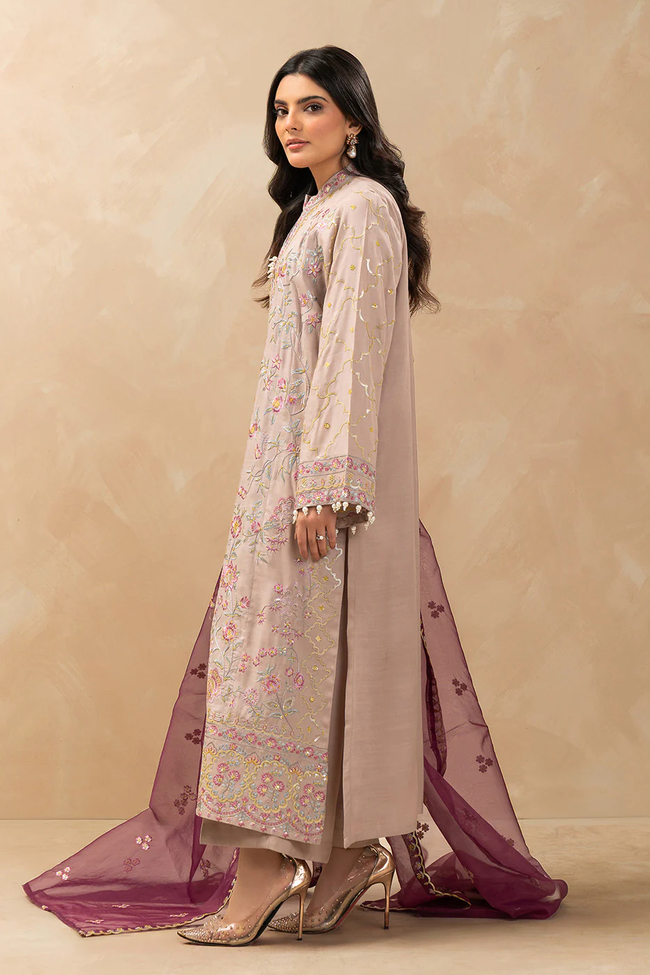3 PIECE EMBROIDERED RAW SILK SUIT (LUXURY-PRET) - Image 3