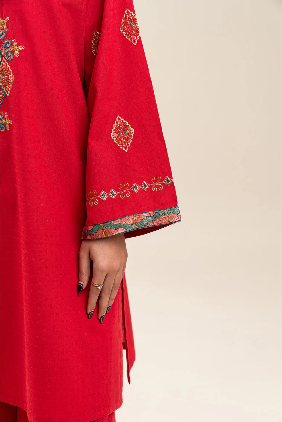 2 PIECE EMBROIDERED DOBBY SUIT (PRET) - Image 6