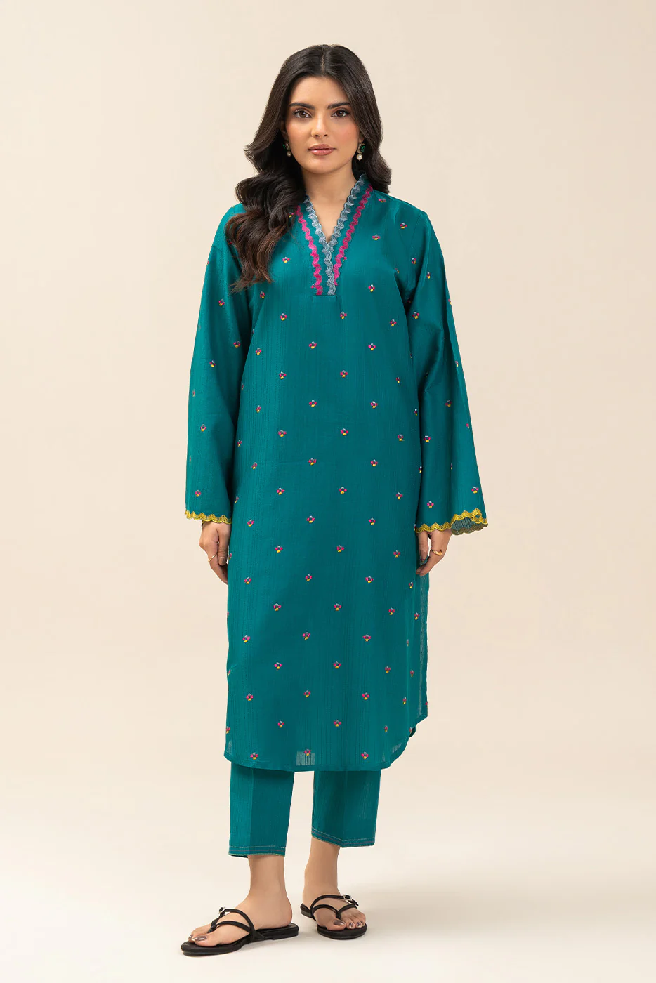 2 PIECE EMBROIDERED DORIA DOBBY SUIT (PRET) - Image 2