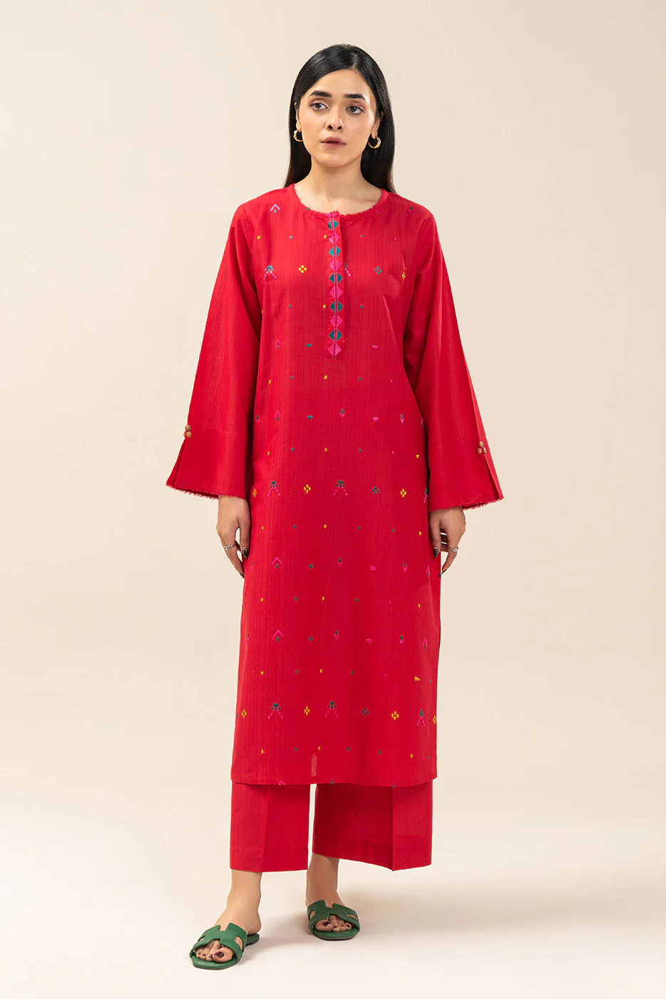 2 PIECE EMBROIDERED DORIA DOBBY SUIT (PRET) - Image 2