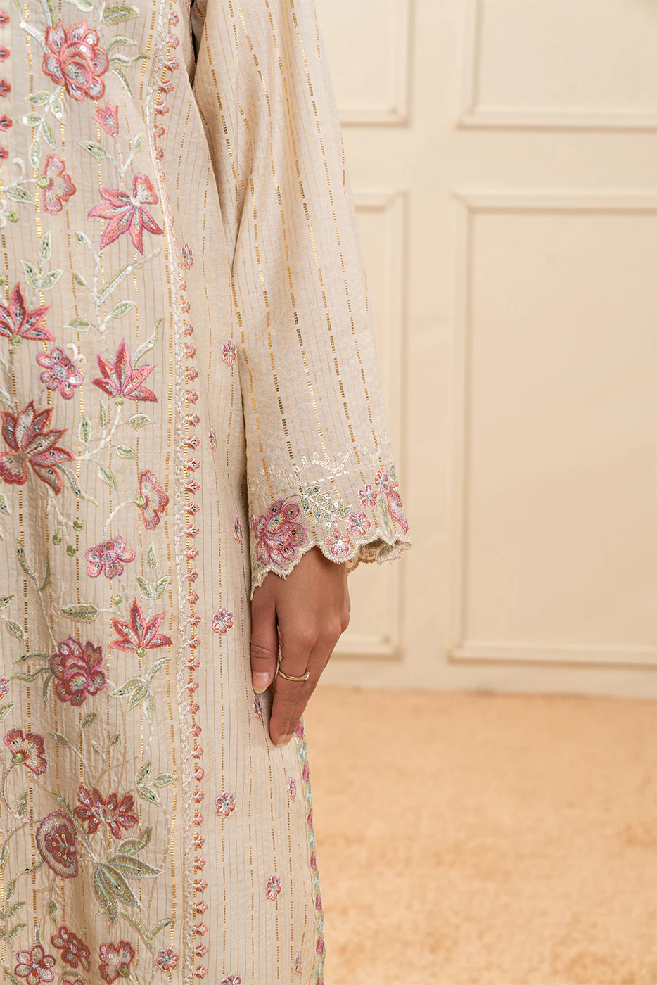 2 PIECE EMBROIDERED DOBBY JACQUARD SUIT (PRET) - Image 6