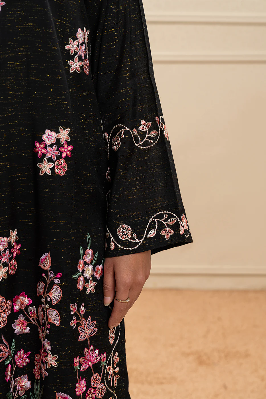 3 PIECE EMBROIDERED GOLD ZARI SUIT (PRET) - Image 3