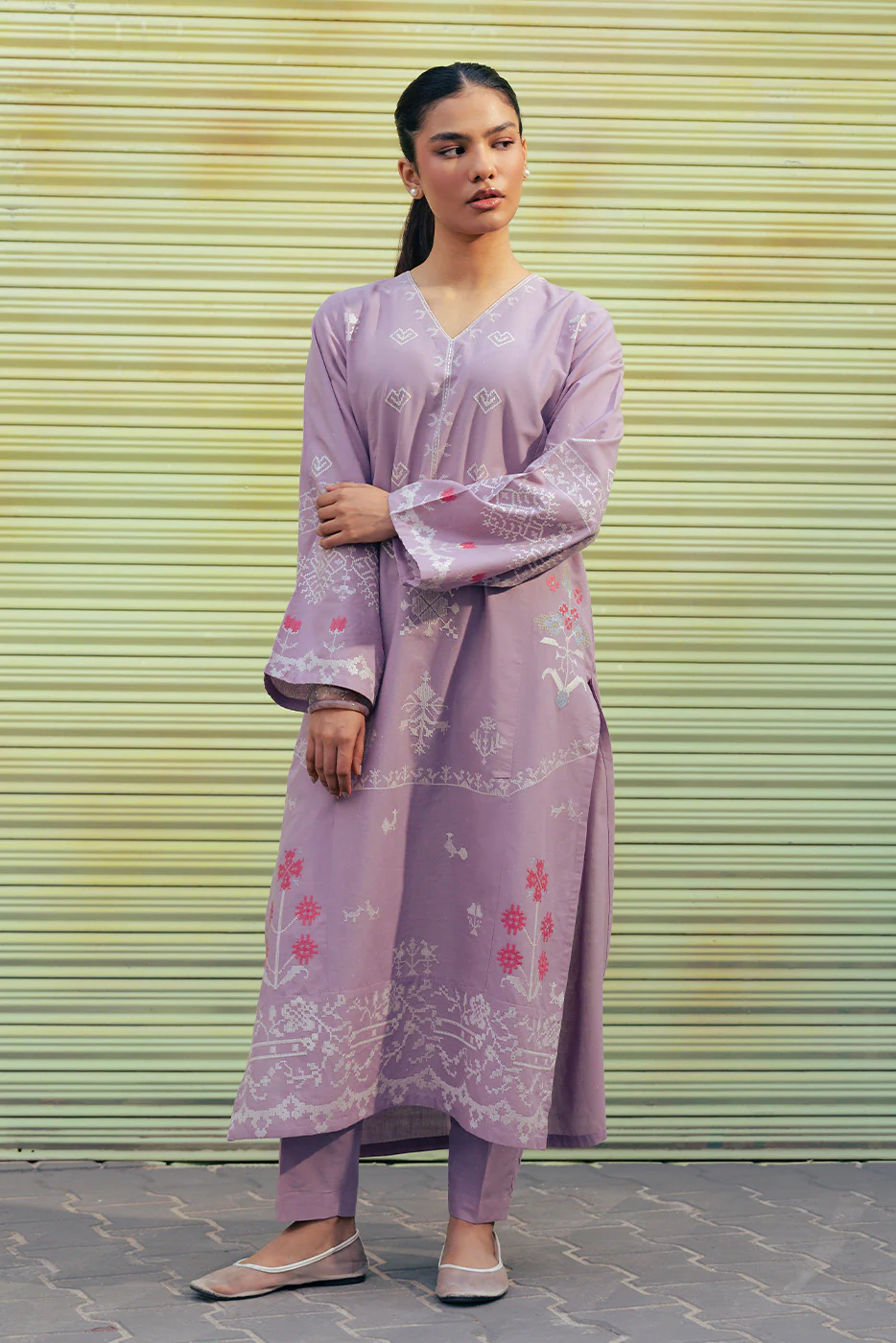 2 PIECE EMBROIDERED NEON NEPS SUIT (PRET) - Image 2