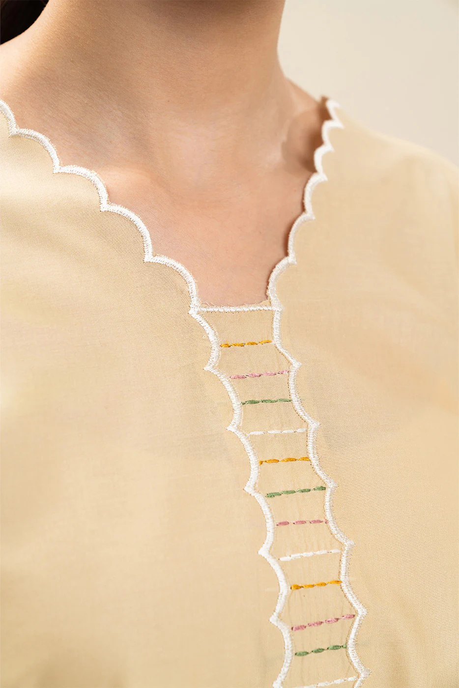 2 PIECE EMBROIDERED LAWN SUIT-BUTTER CREAM (UNSTITCHED) - Image 2