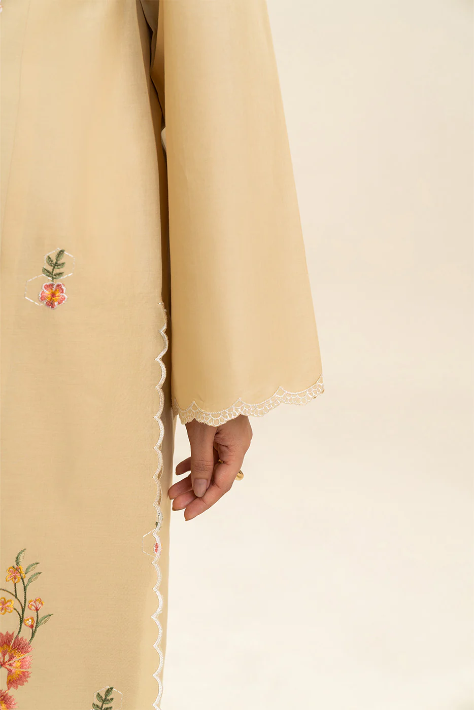 2 PIECE EMBROIDERED LAWN SUIT-BUTTER CREAM (UNSTITCHED) - Image 5