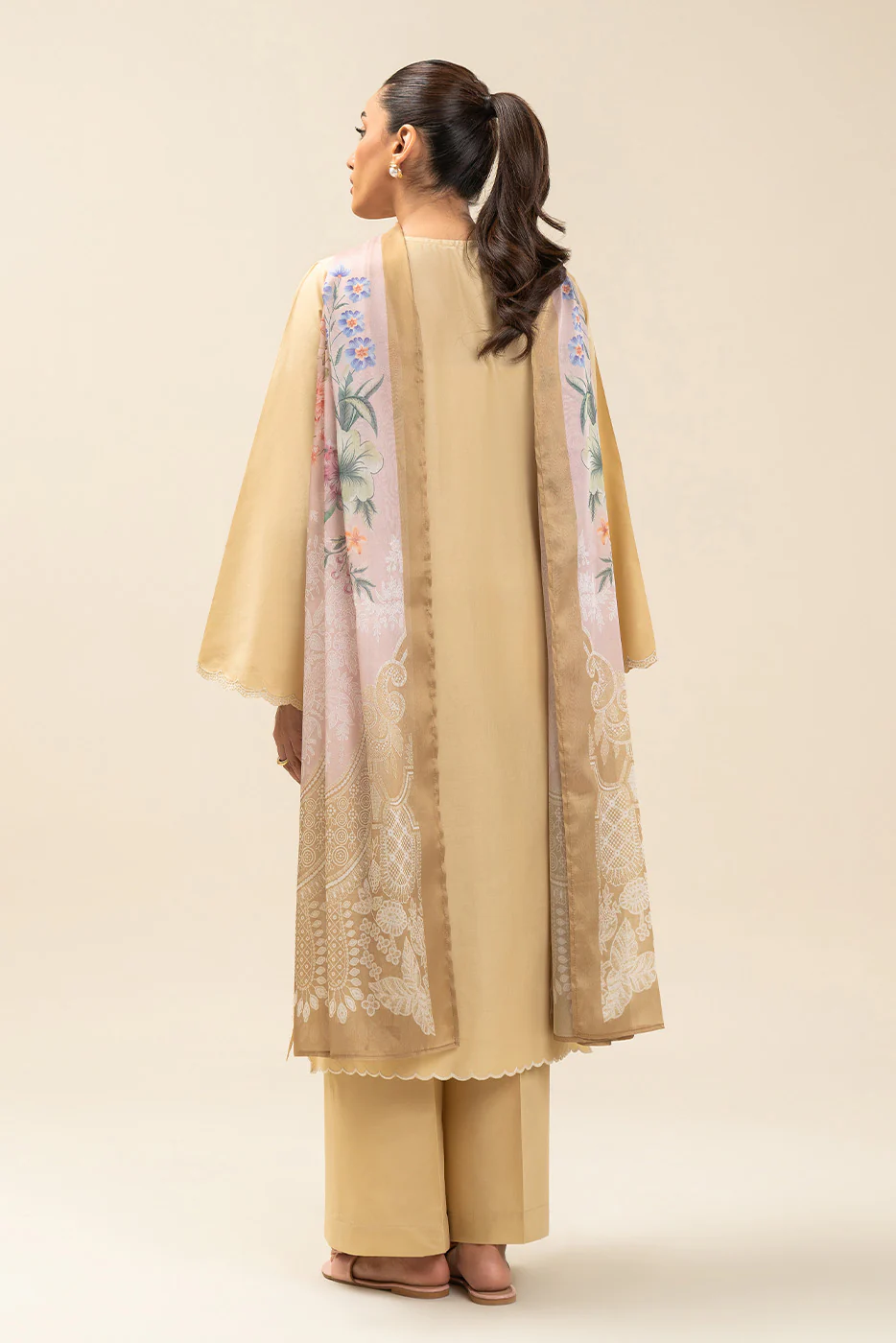 2 PIECE EMBROIDERED LAWN SUIT-BUTTER CREAM (UNSTITCHED) - Image 6