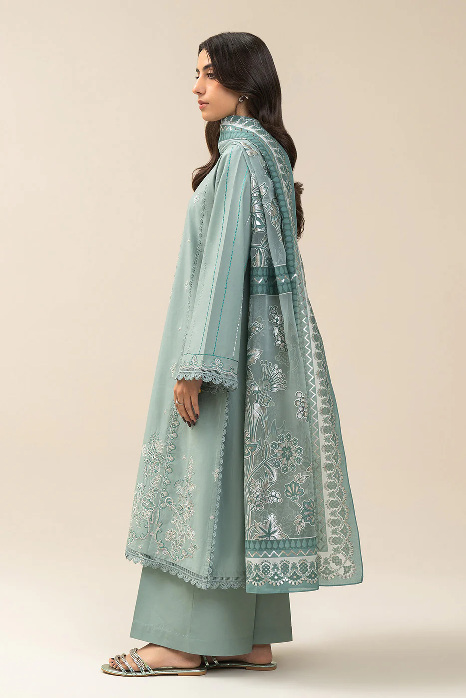 3 PIECE EMBROIDERED LAWN SUIT-FROSTY GLOW (UNSTITCHED) - Image 3