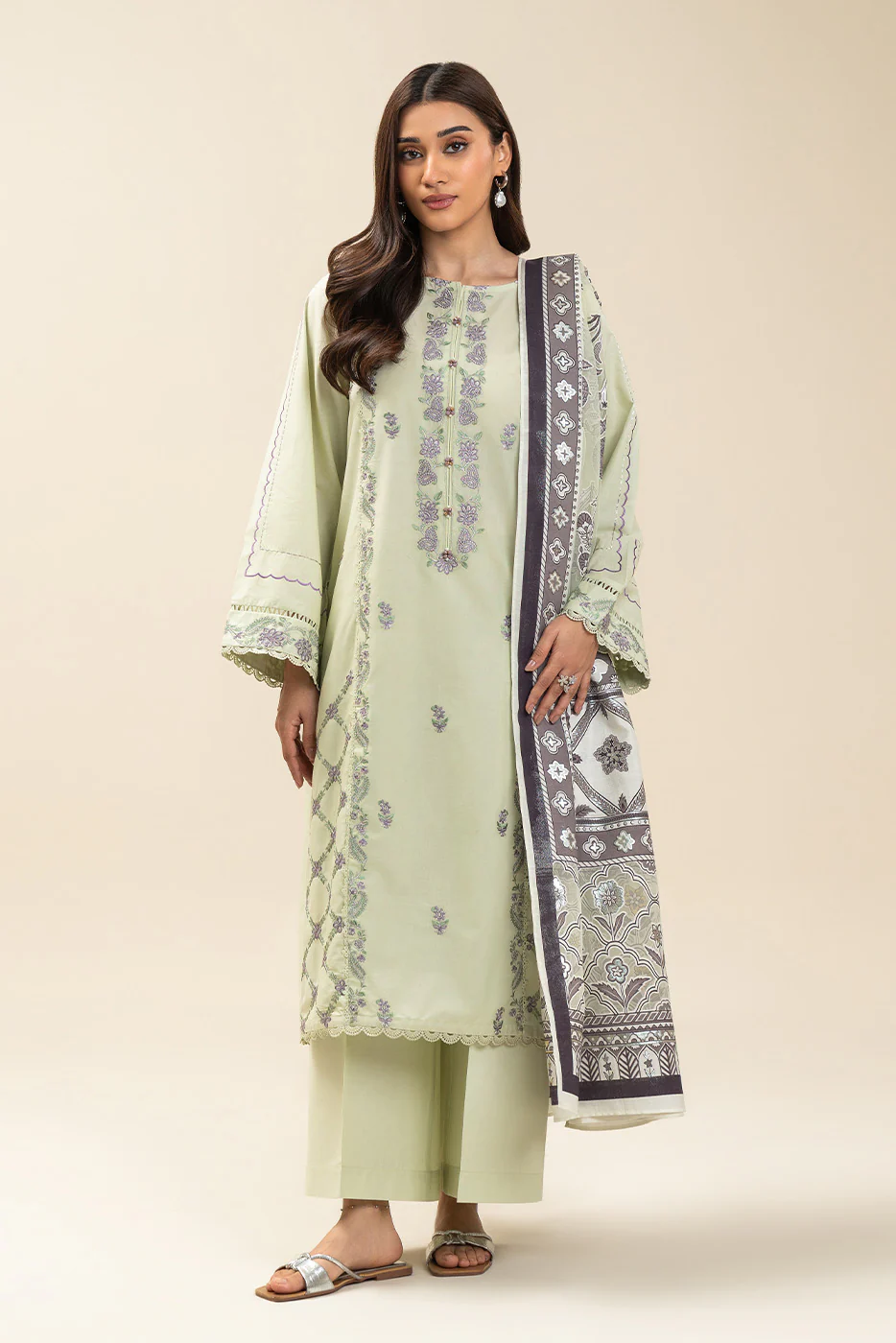 3 PIECE EMBROIDERED LAWN SUIT-OBLIVION SAGE (UNSTITCHED) - Image 2