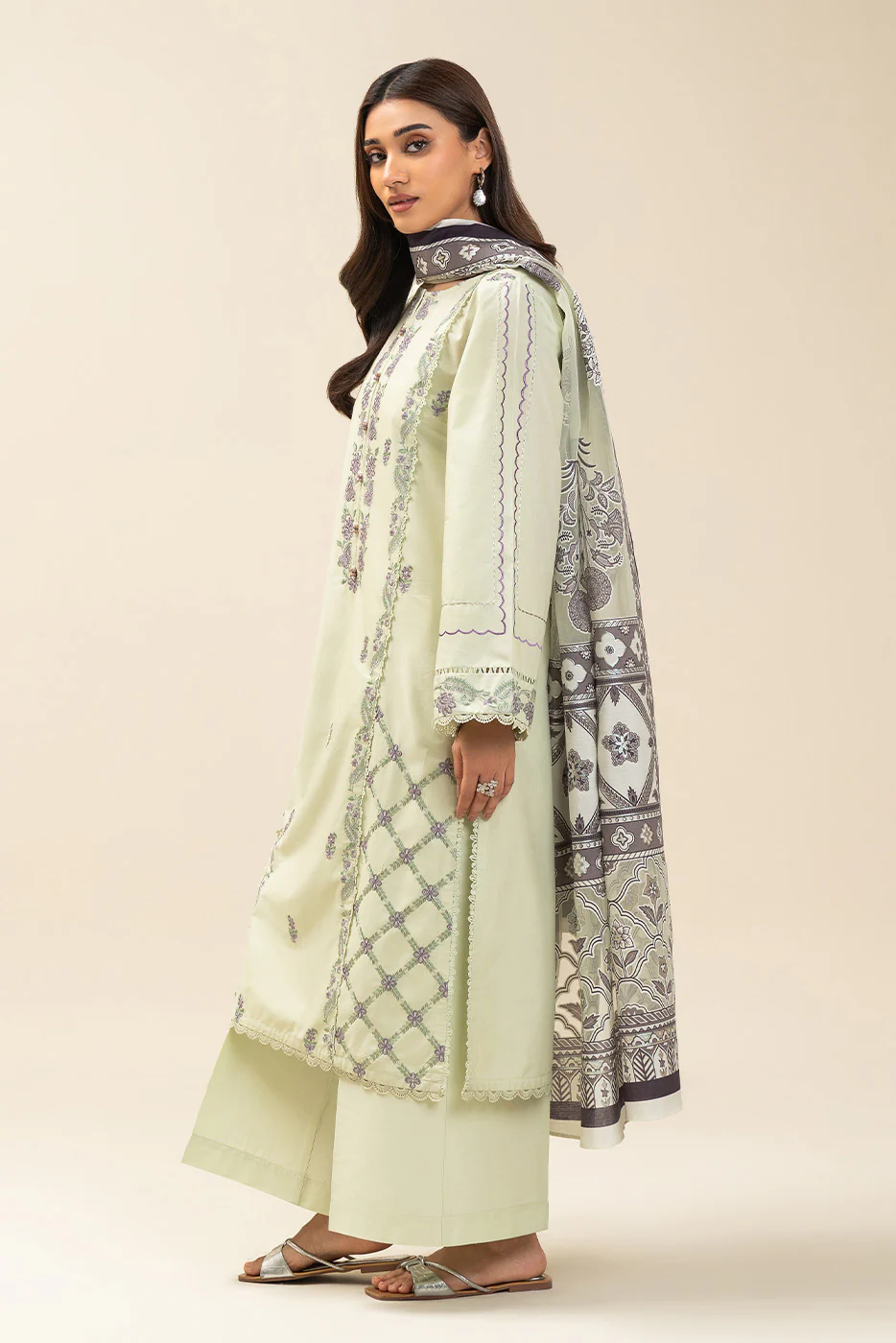 3 PIECE EMBROIDERED LAWN SUIT-OBLIVION SAGE (UNSTITCHED) - Image 3