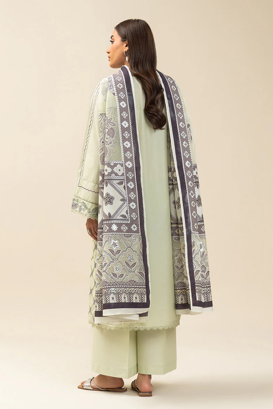 3 PIECE EMBROIDERED LAWN SUIT-OBLIVION SAGE (UNSTITCHED) - Image 4