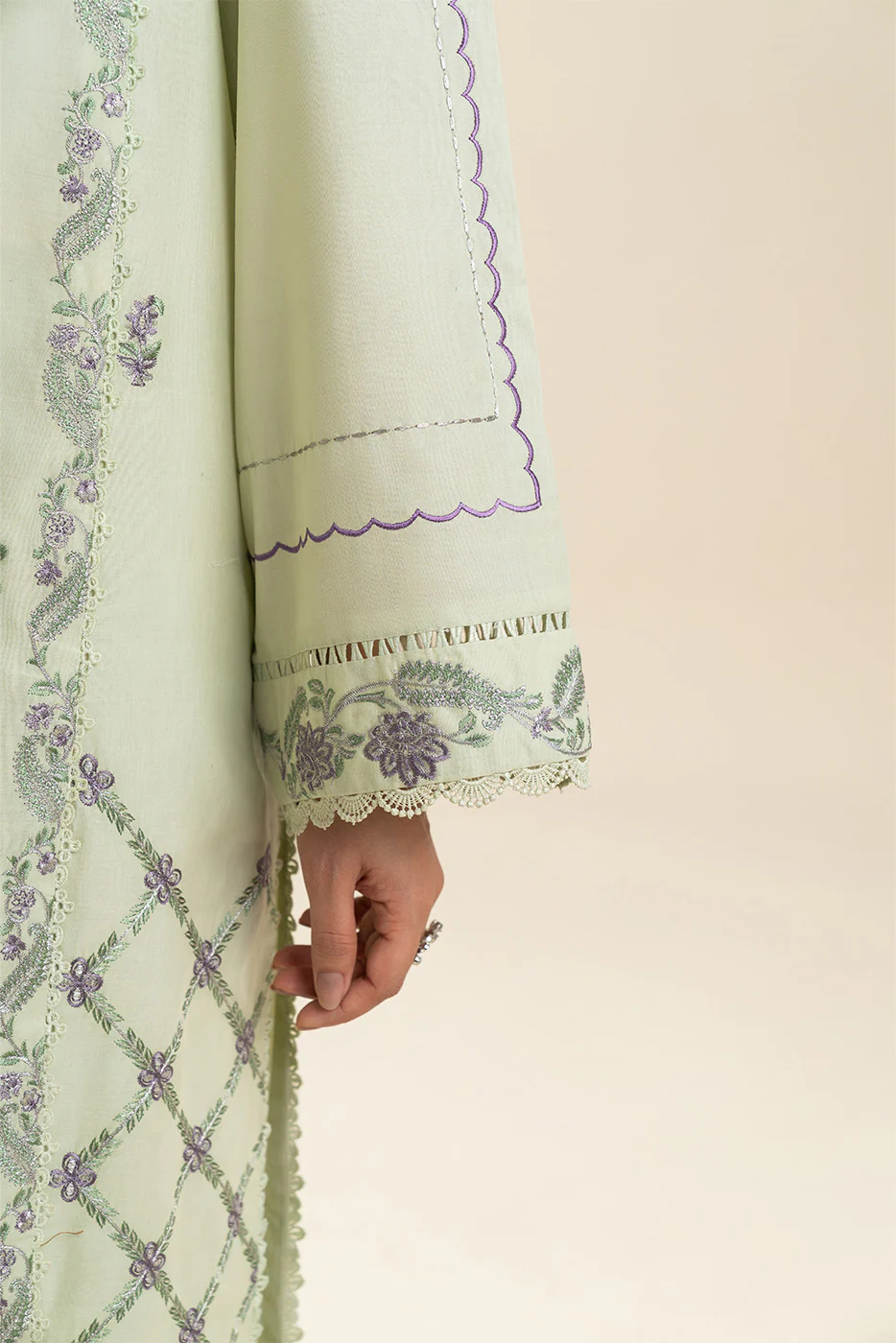 3 PIECE EMBROIDERED LAWN SUIT-OBLIVION SAGE (UNSTITCHED) - Image 5