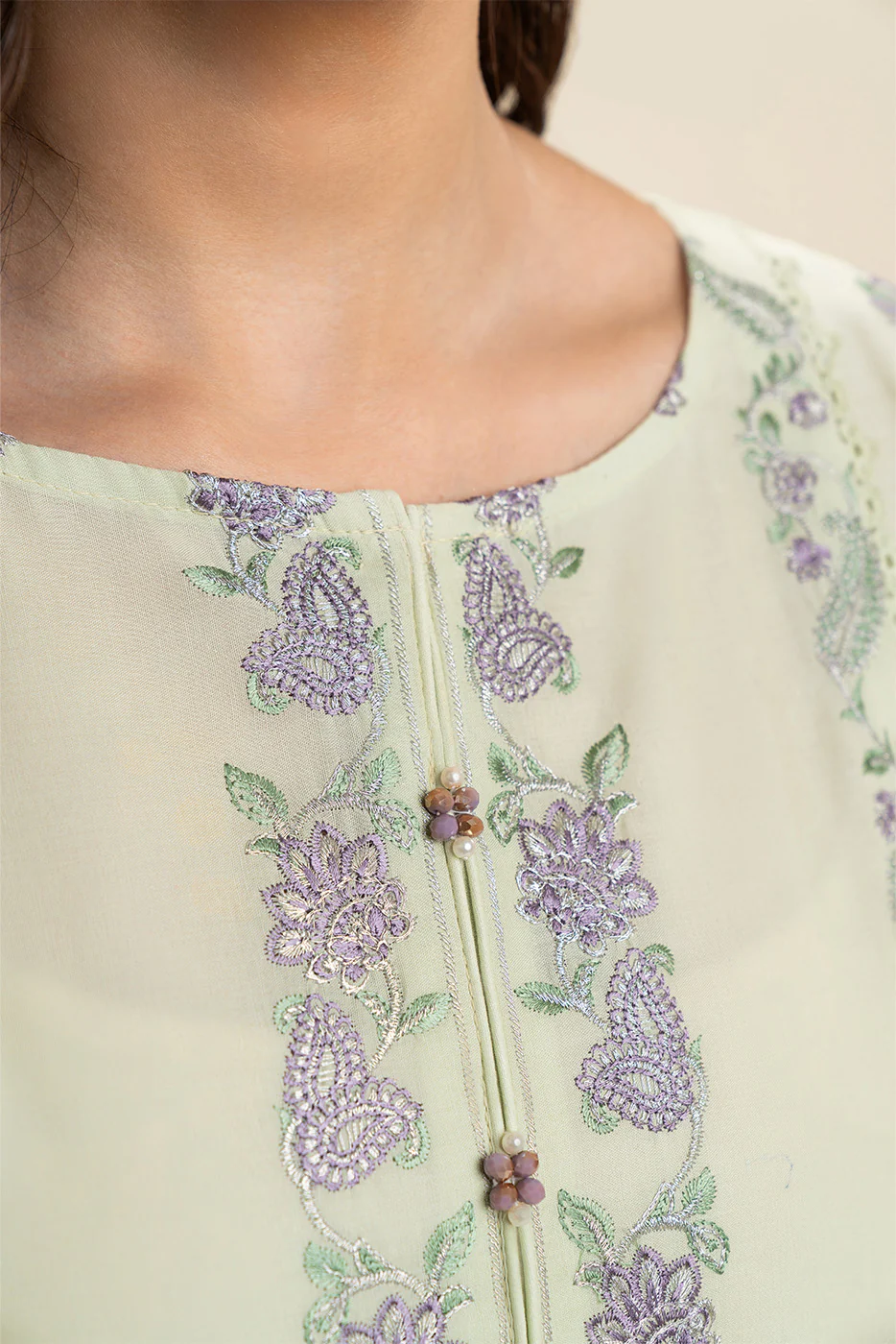 3 PIECE EMBROIDERED LAWN SUIT-OBLIVION SAGE (UNSTITCHED) - Image 6