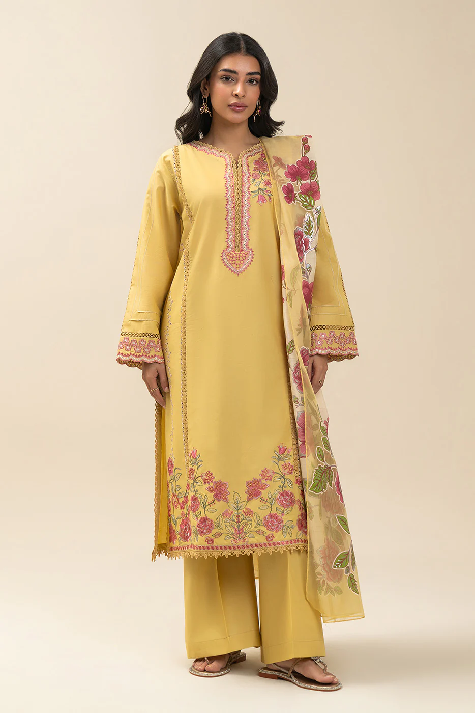 3 PIECE EMBROIDERED LAWN SUIT-SUNNY GARDENIA (UNSTITCHED) - Image 2