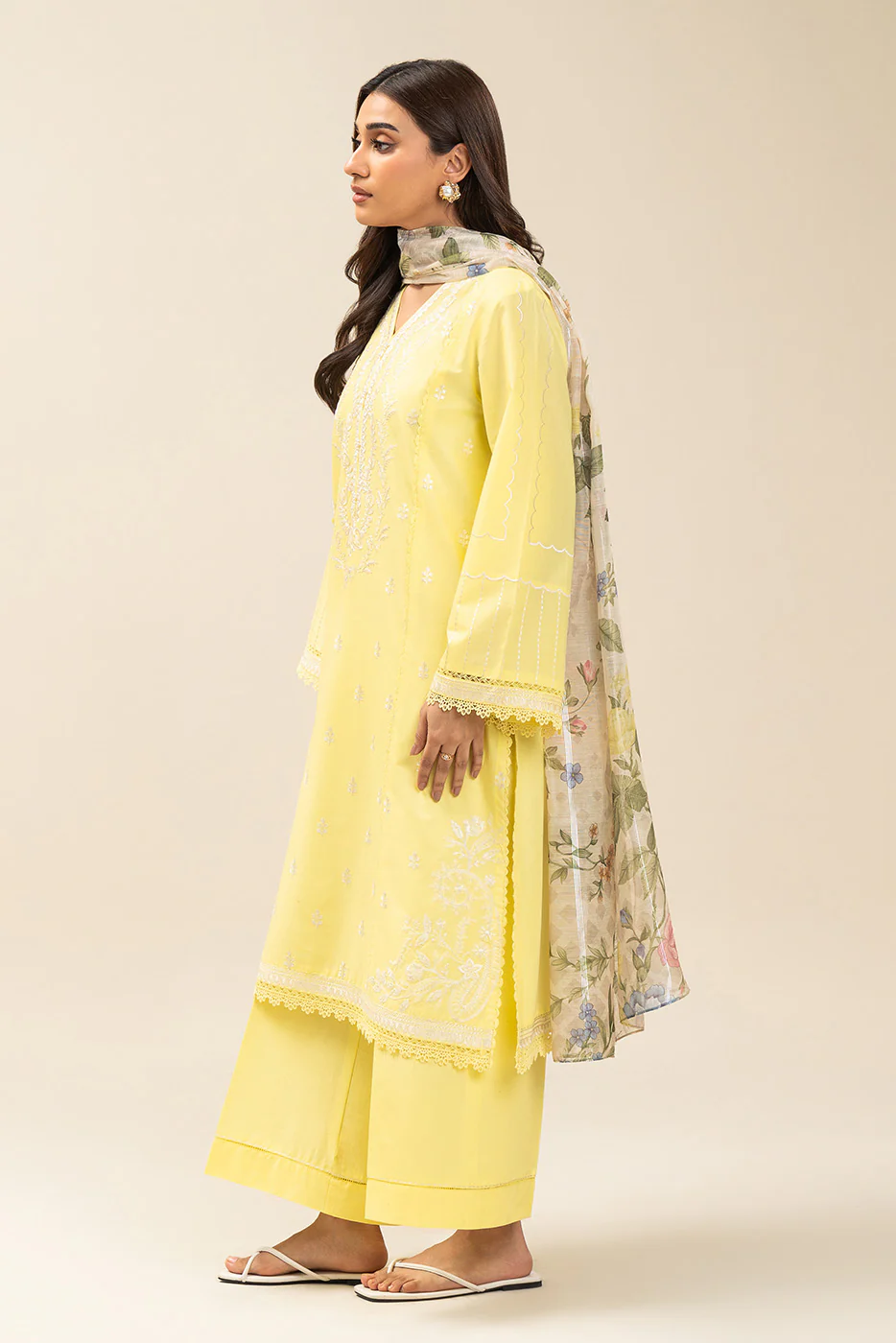 3 PIECE EMBROIDERED LAWN SUIT-LEMON SAGE (UNSTITCHED) - Image 3