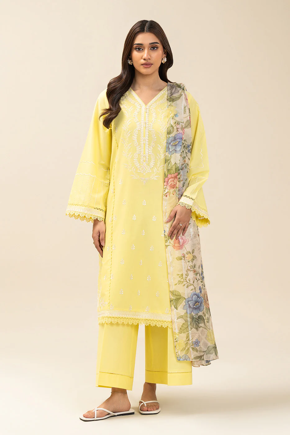 3 PIECE EMBROIDERED LAWN SUIT-LEMON SAGE (UNSTITCHED) - Image 4
