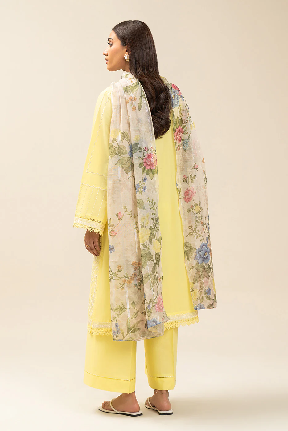 3 PIECE EMBROIDERED LAWN SUIT-LEMON SAGE (UNSTITCHED) - Image 5