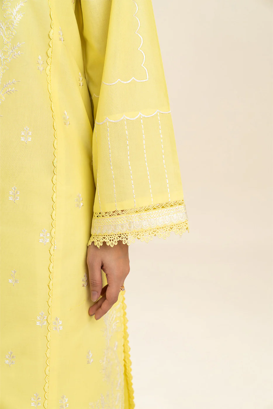 3 PIECE EMBROIDERED LAWN SUIT-LEMON SAGE (UNSTITCHED) - Image 6
