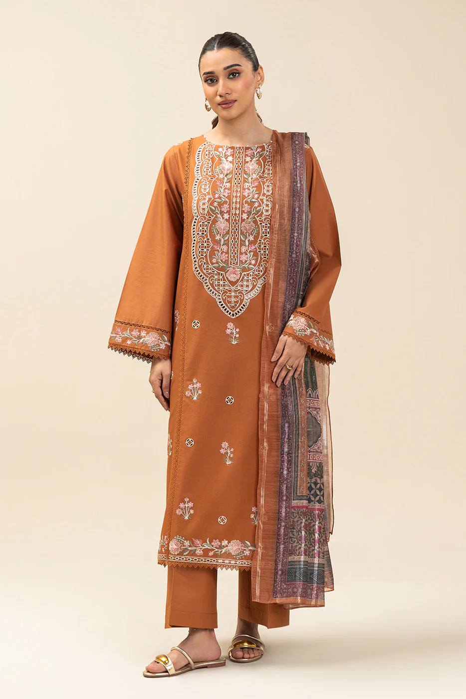 3 PIECE EMBROIDERED LAWN SUIT-CARMINE GLOW (UNSTITCHED) - Image 5
