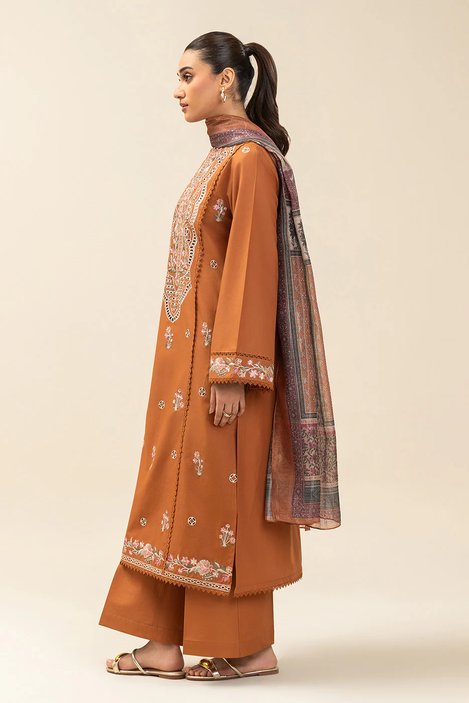 3 PIECE EMBROIDERED LAWN SUIT-CARMINE GLOW (UNSTITCHED) - Image 6