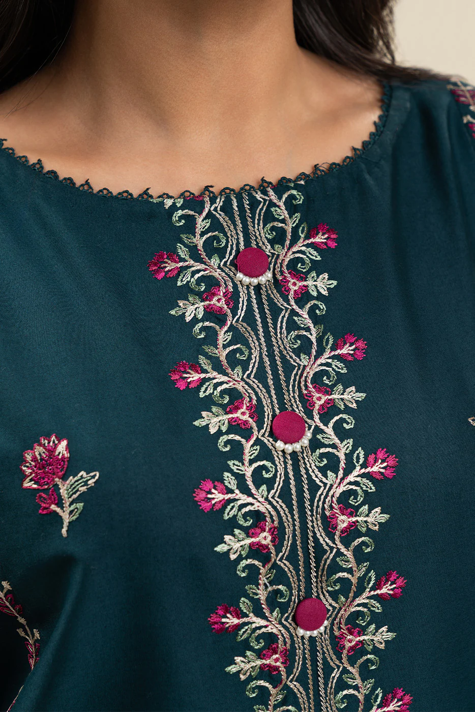 3 PIECE EMBROIDERED LAWN SUIT-TEAL TRANSITION (UNSTITCHED) - Image 5