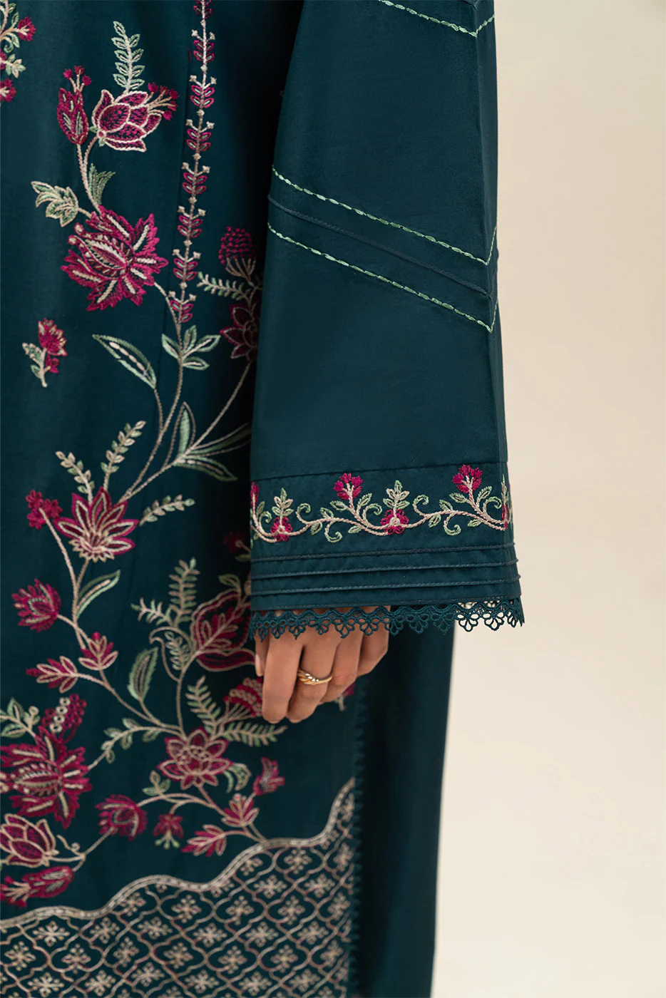 3 PIECE EMBROIDERED LAWN SUIT-TEAL TRANSITION (UNSTITCHED) - Image 6