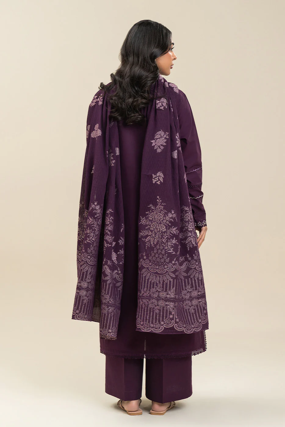 3 PIECE EMBROIDERED LAWN SUIT-PLUM FALLOUT (UNSTITCHED) - Image 4