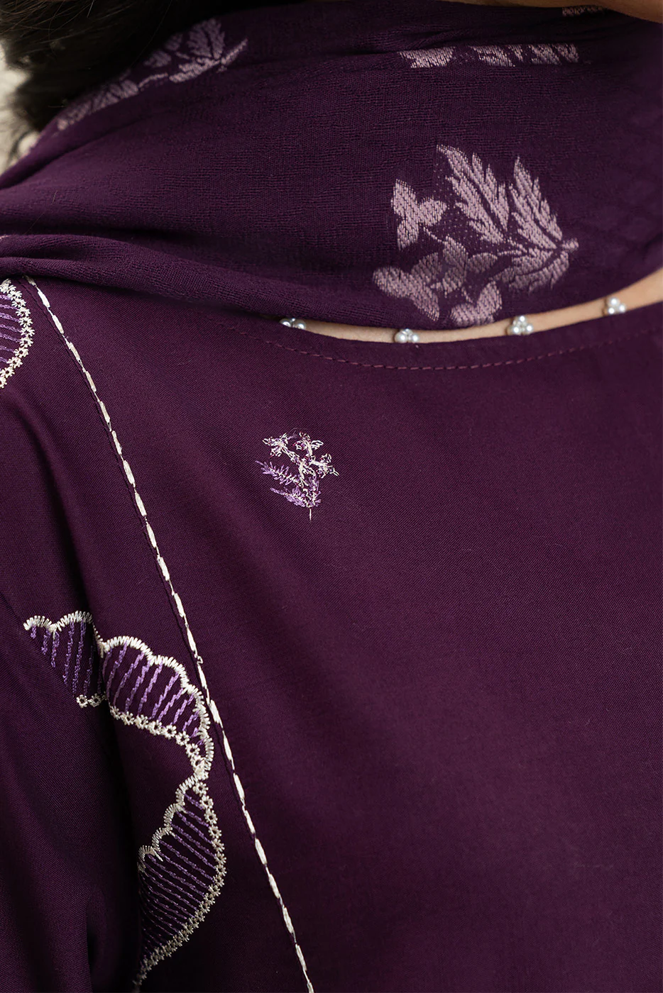 3 PIECE EMBROIDERED LAWN SUIT-PLUM FALLOUT (UNSTITCHED) - Image 5