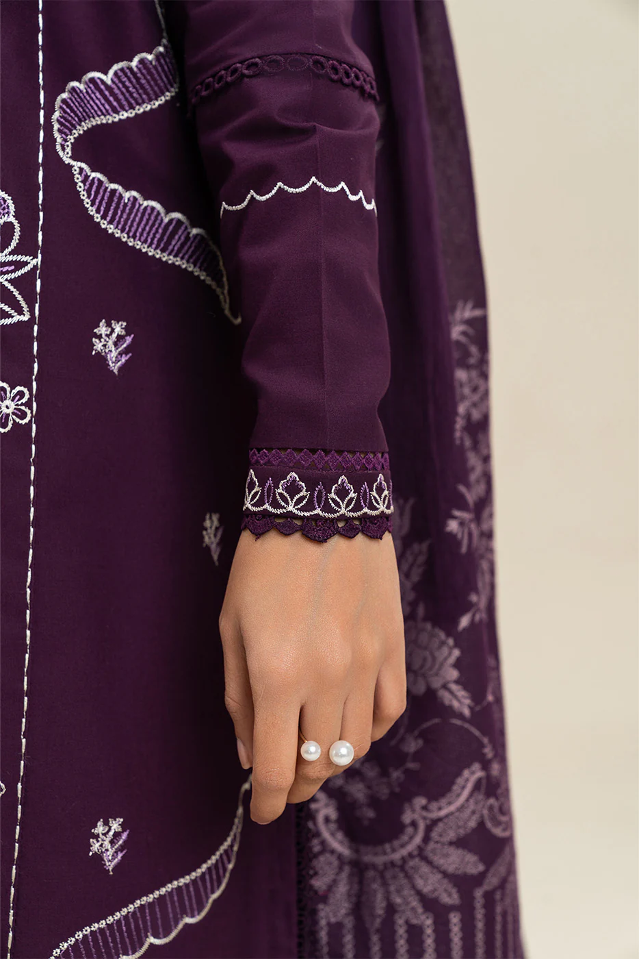 3 PIECE EMBROIDERED LAWN SUIT-PLUM FALLOUT (UNSTITCHED) - Image 6