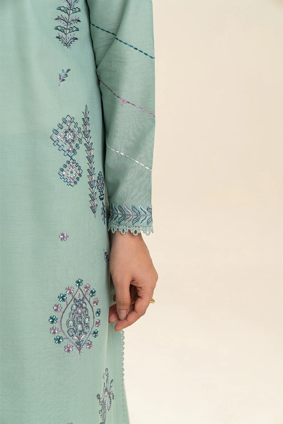 3 PIECE EMBROIDERED LAWN SUIT-SEAFOAM GREEN (UNSTITCHED) - Image 2