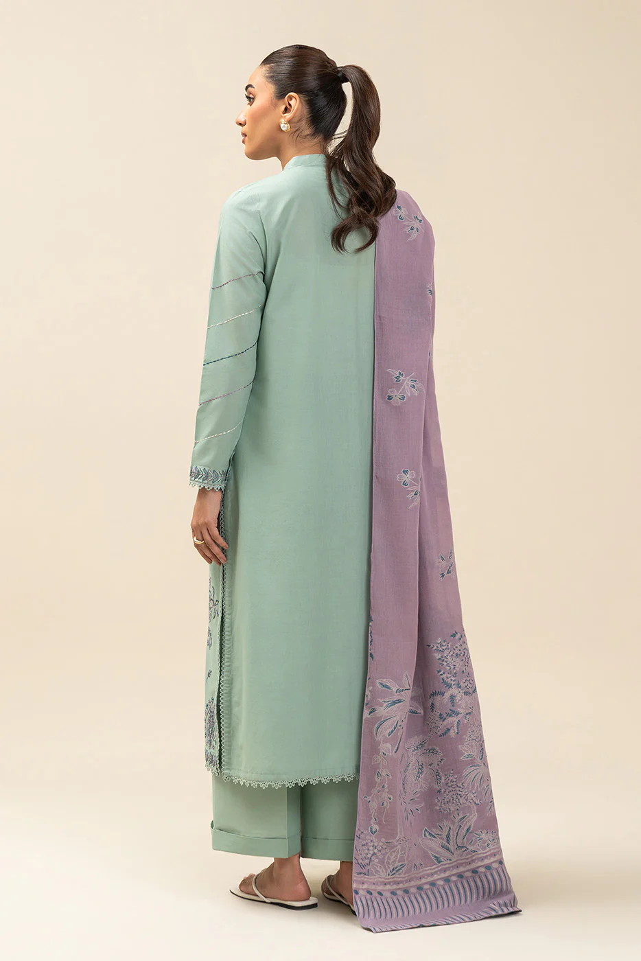 3 PIECE EMBROIDERED LAWN SUIT-SEAFOAM GREEN (UNSTITCHED) - Image 3