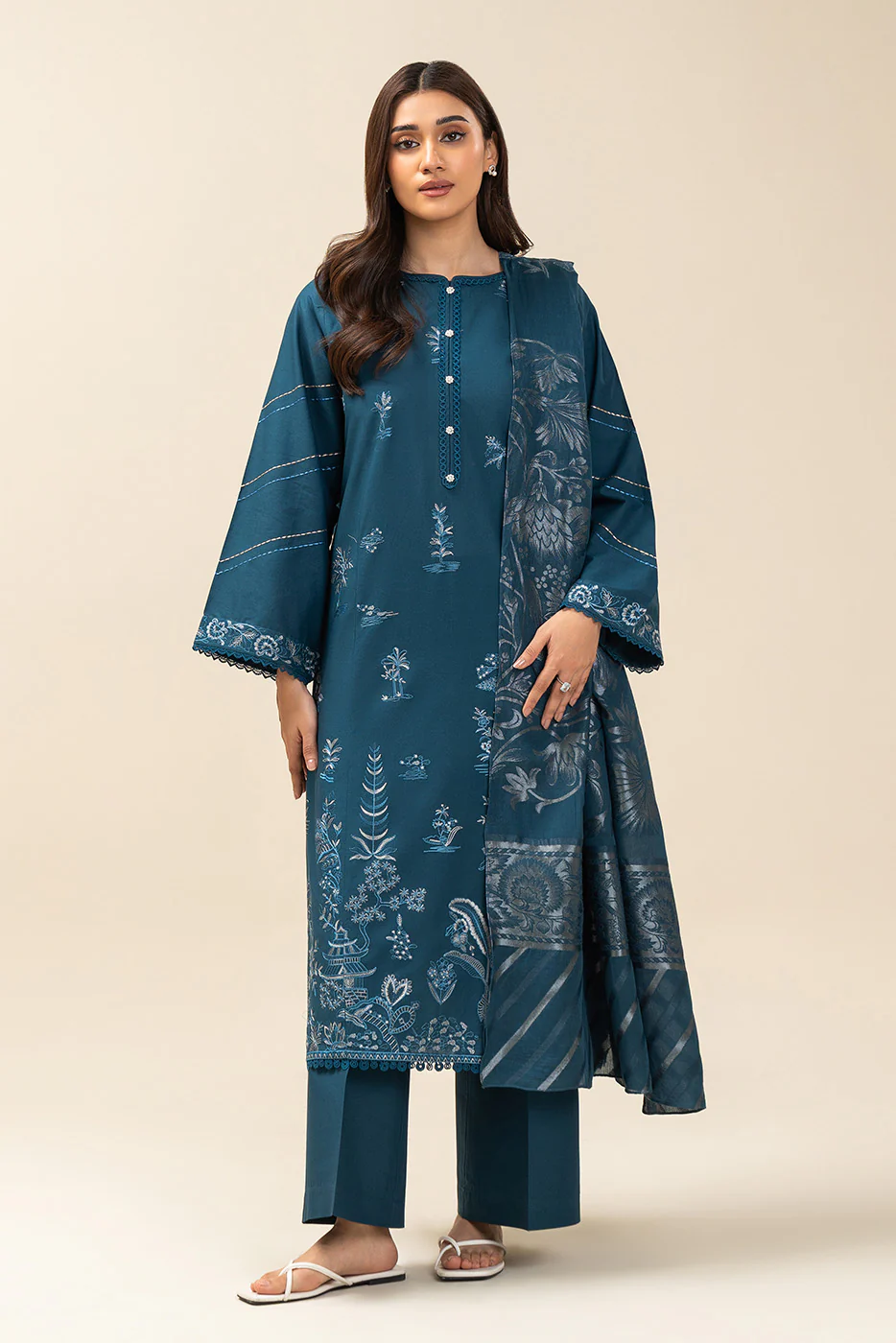 3 PIECE EMBROIDERED LAWN SUIT-IMPERIAL SEA (UNSTITCHED) - Image 2