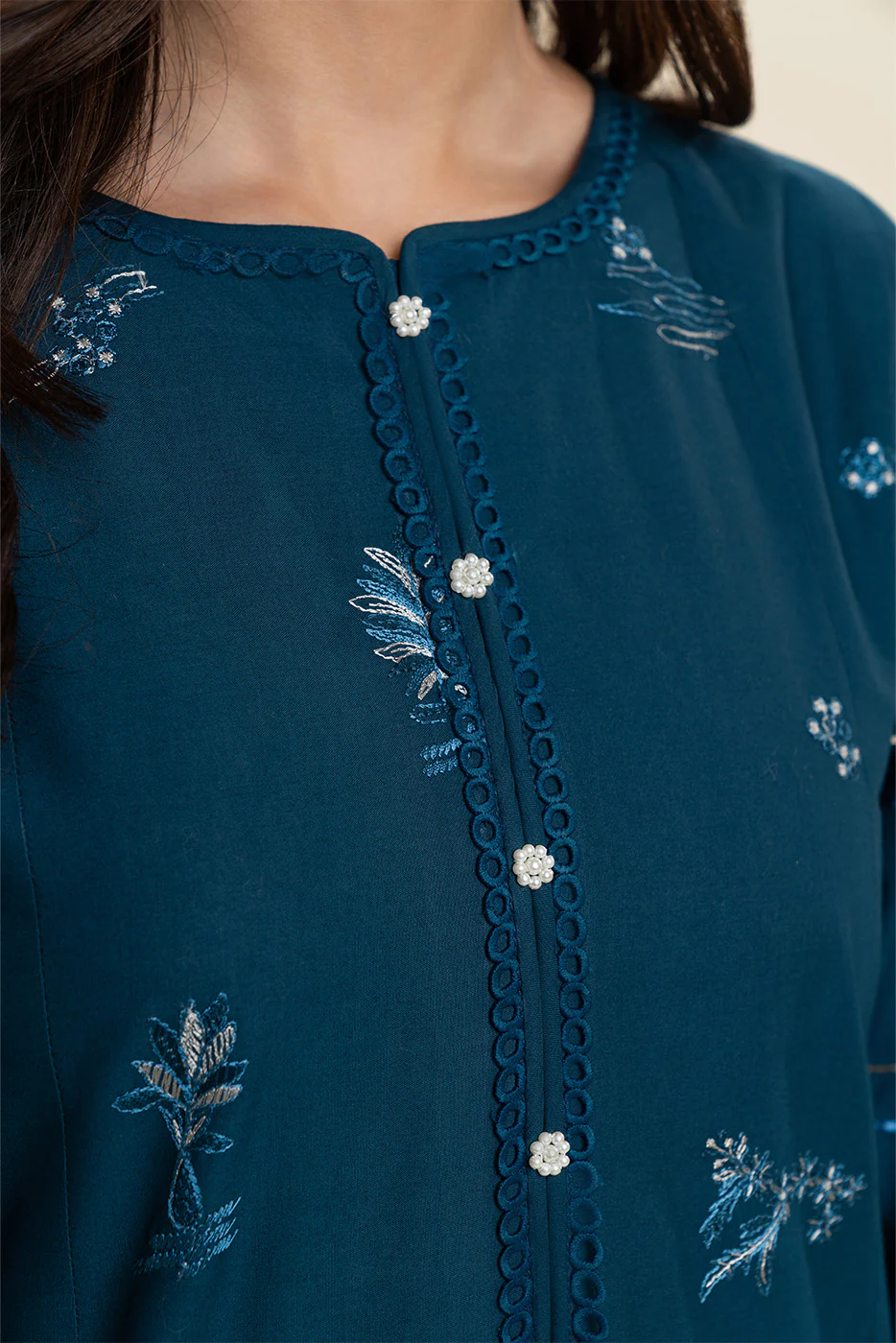 3 PIECE EMBROIDERED LAWN SUIT-IMPERIAL SEA (UNSTITCHED) - Image 5