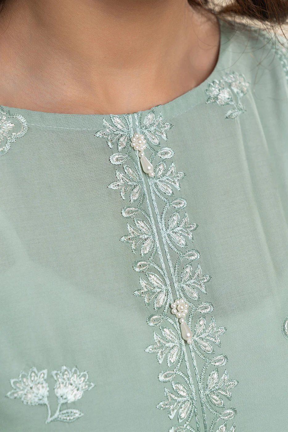 3 PIECE EMBROIDERED LAWN SUIT-MISTY JADE SUIT - Image 3