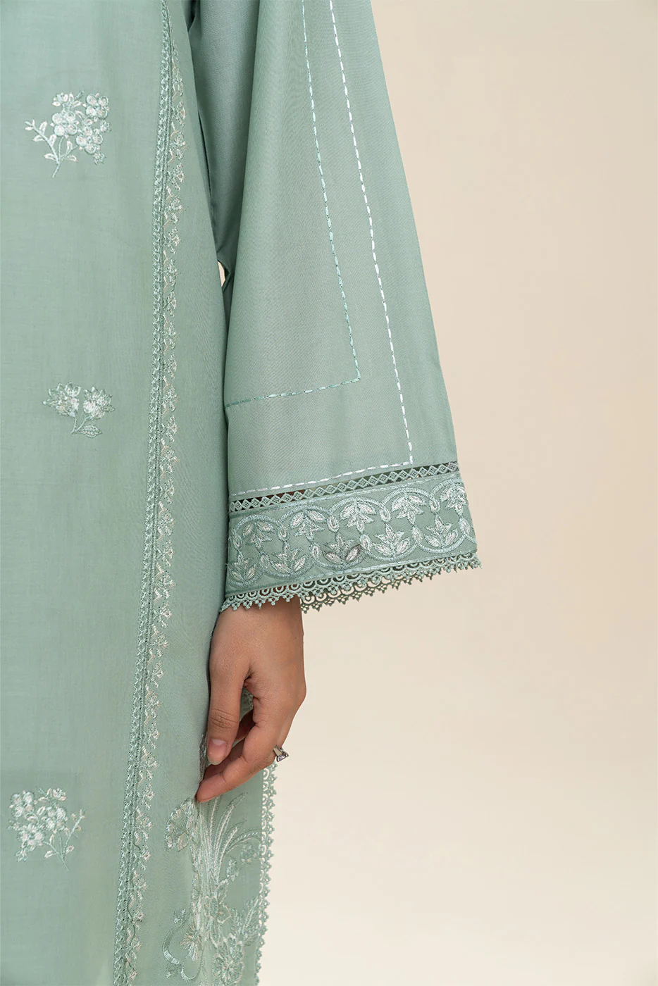 3 PIECE EMBROIDERED LAWN SUIT-MISTY JADE SUIT - Image 4