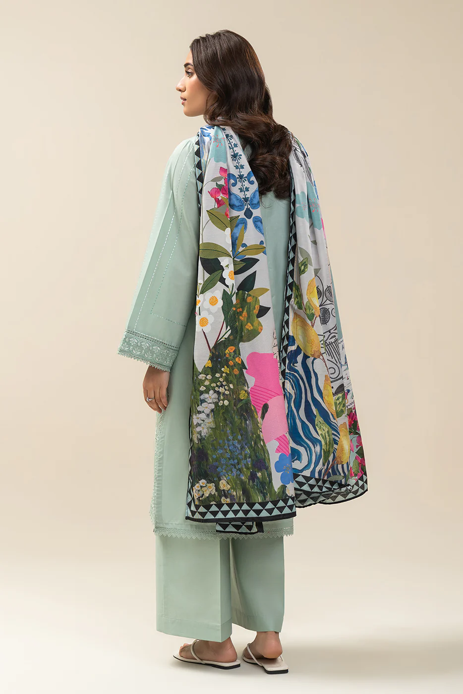 3 PIECE EMBROIDERED LAWN SUIT-MISTY JADE SUIT - Image 6