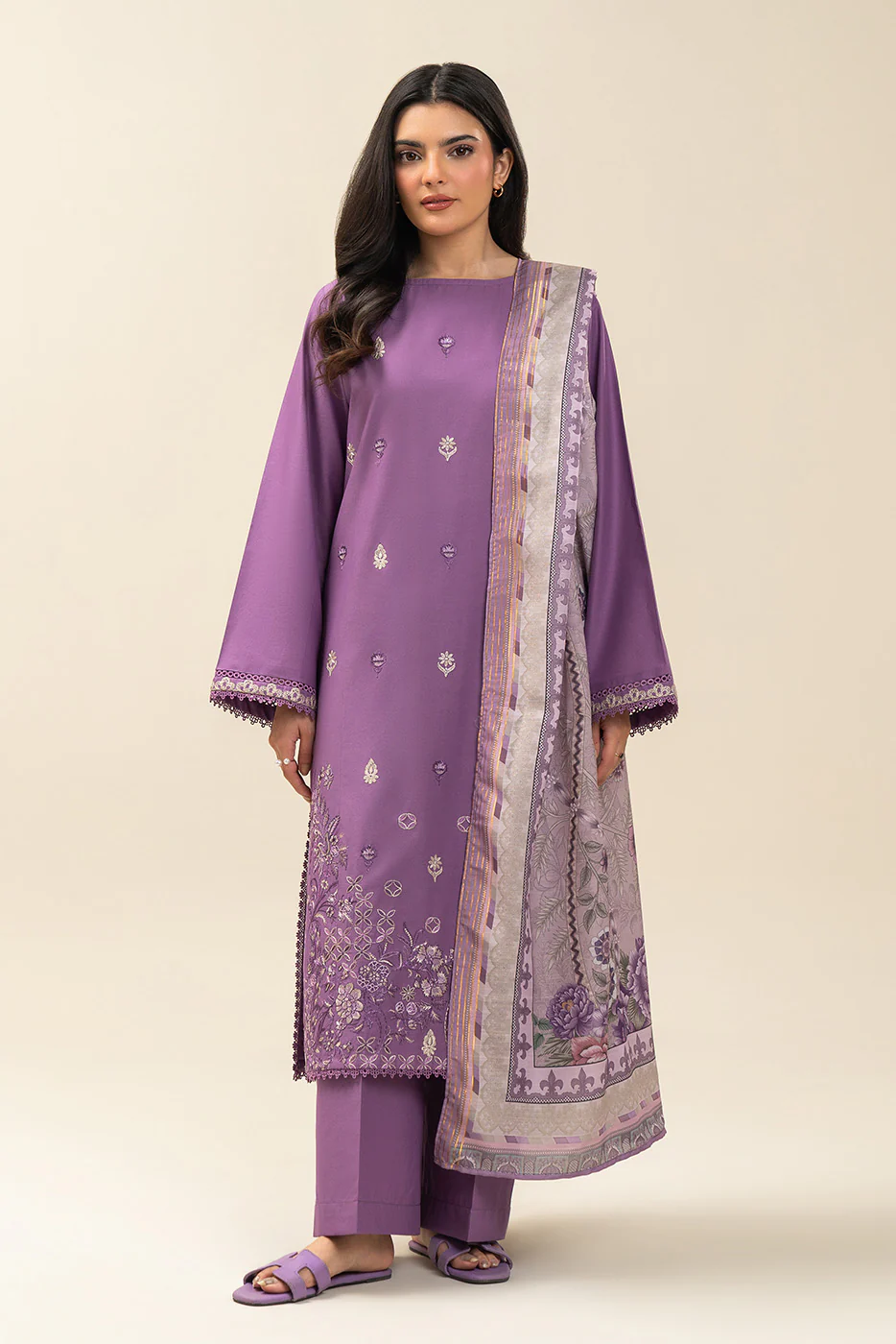 3 PIECE EMBROIDERED LAWN SUIT-MAUVE MIRAGE (UNSTITCHED) - Image 2