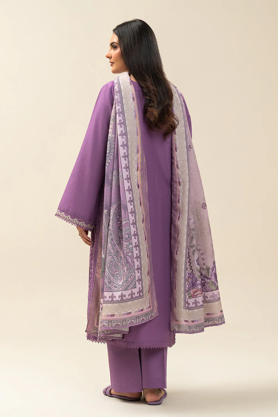 3 PIECE EMBROIDERED LAWN SUIT-MAUVE MIRAGE (UNSTITCHED) - Image 3