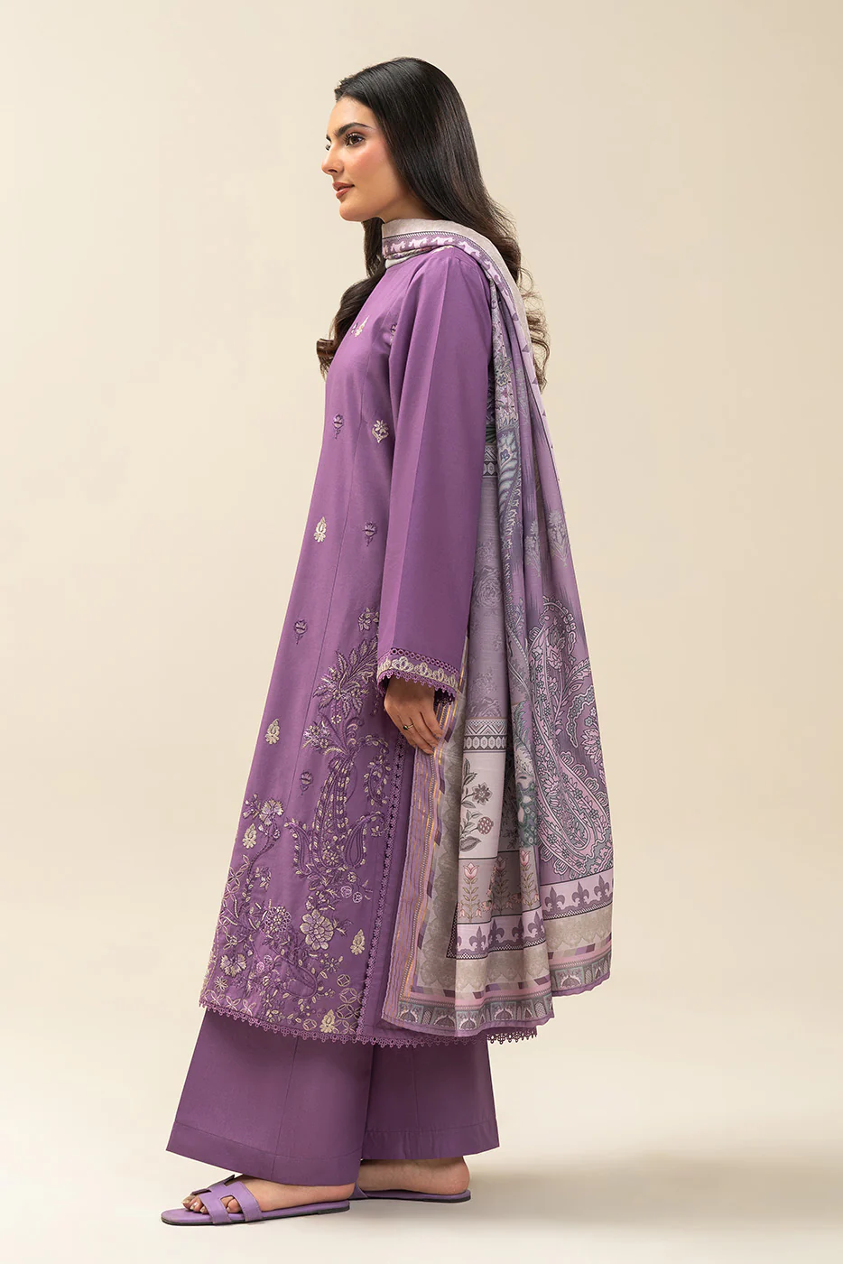 3 PIECE EMBROIDERED LAWN SUIT-MAUVE MIRAGE (UNSTITCHED) - Image 4