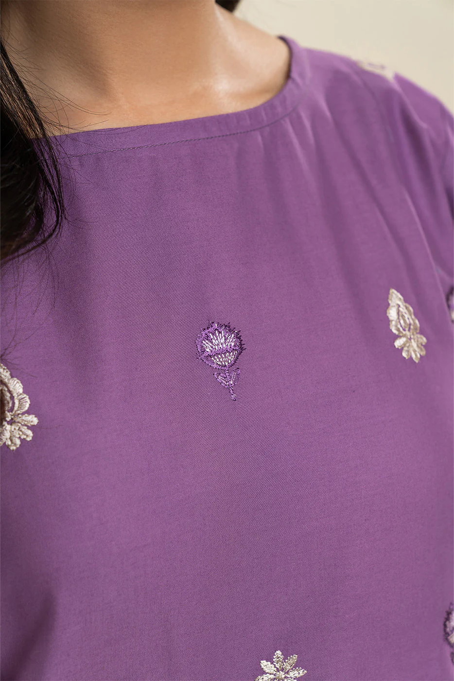 3 PIECE EMBROIDERED LAWN SUIT-MAUVE MIRAGE (UNSTITCHED) - Image 5
