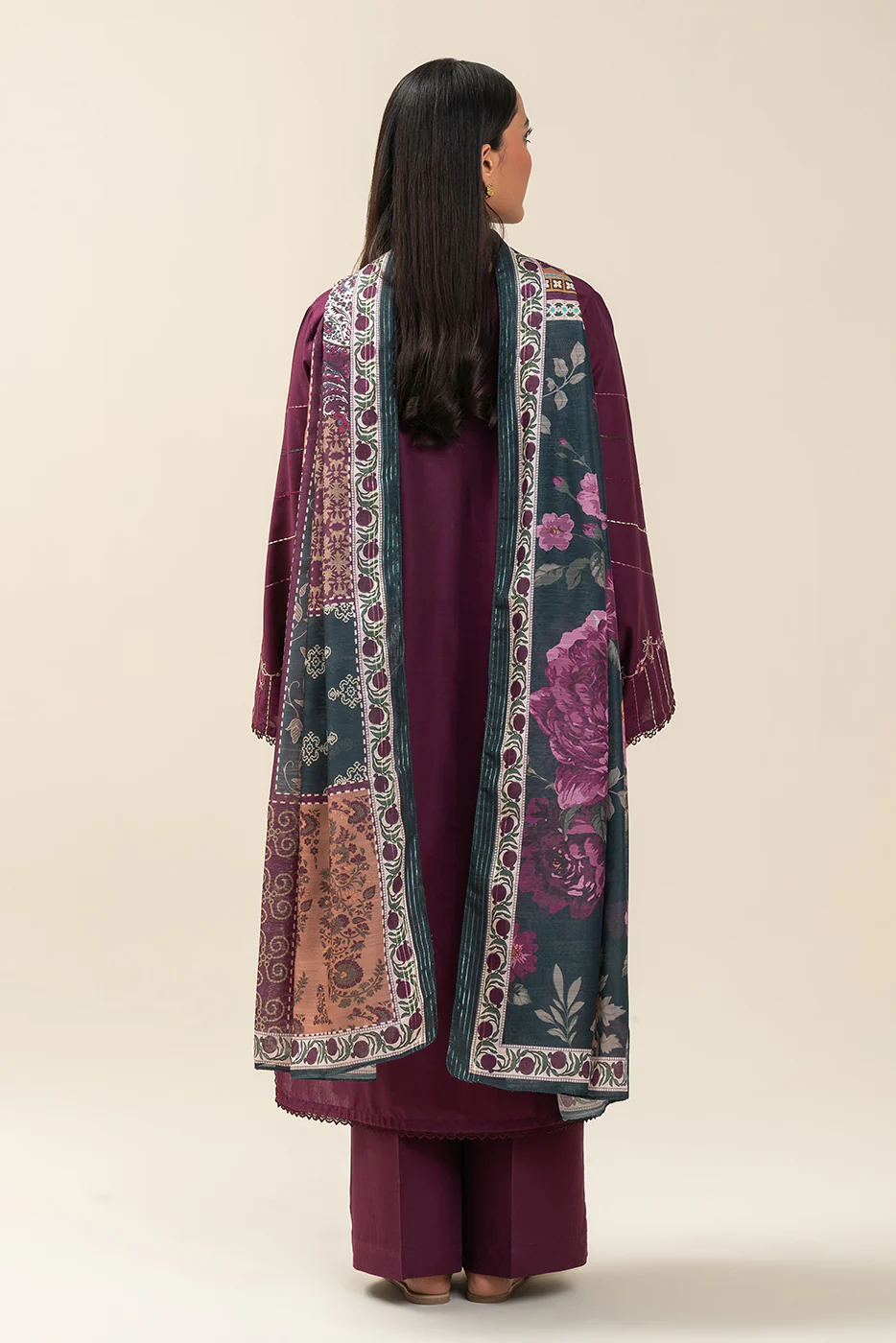 3 PIECE EMBROIDERED LAWN SUIT-PLUM JEWEL (UNSTITCHED) - Image 4